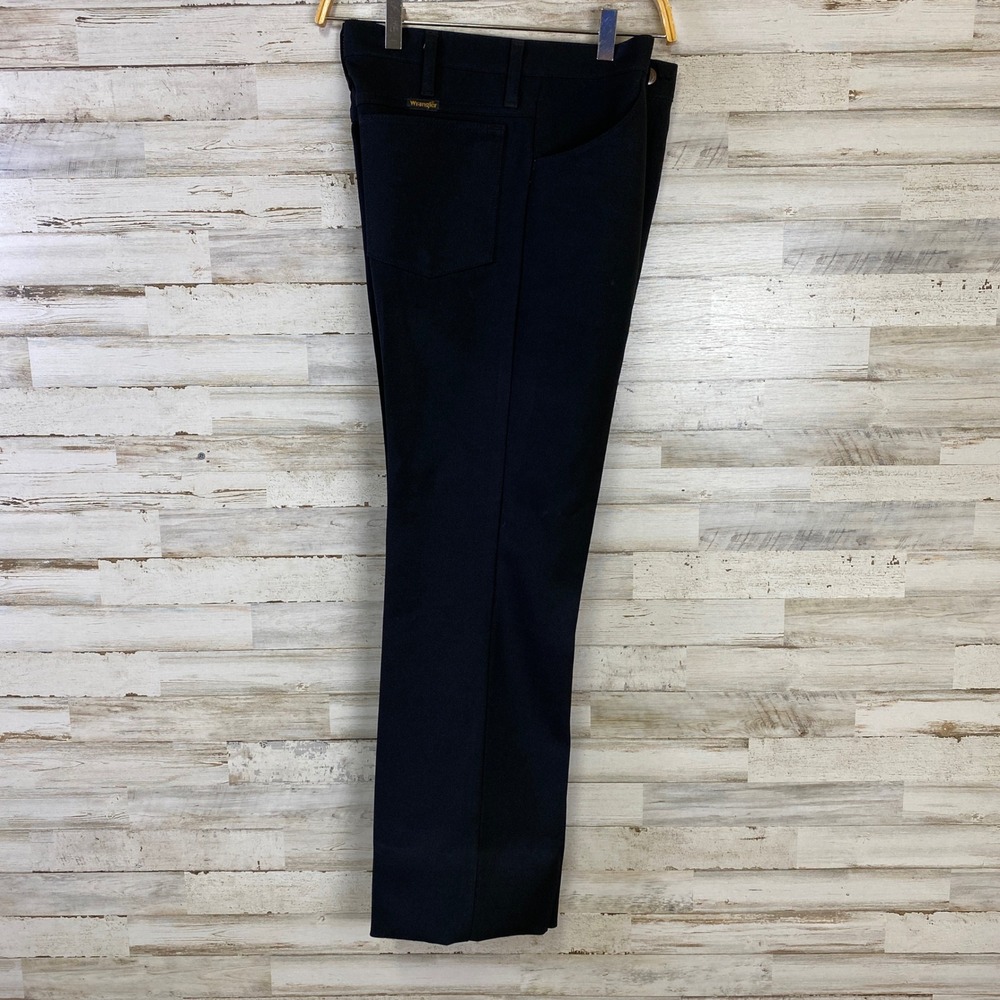 VTG Wrangler Wrancher Dress Jeans Mens 33x32 Black Polyester Made in USA Pants